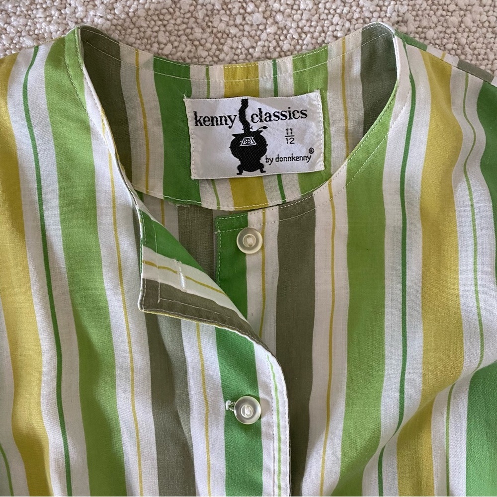 Vintage Green Lemon Candy Stripe Shirt Dress w/ Belt Kenny Classics by Donnkenny - Picture 7 of 13
